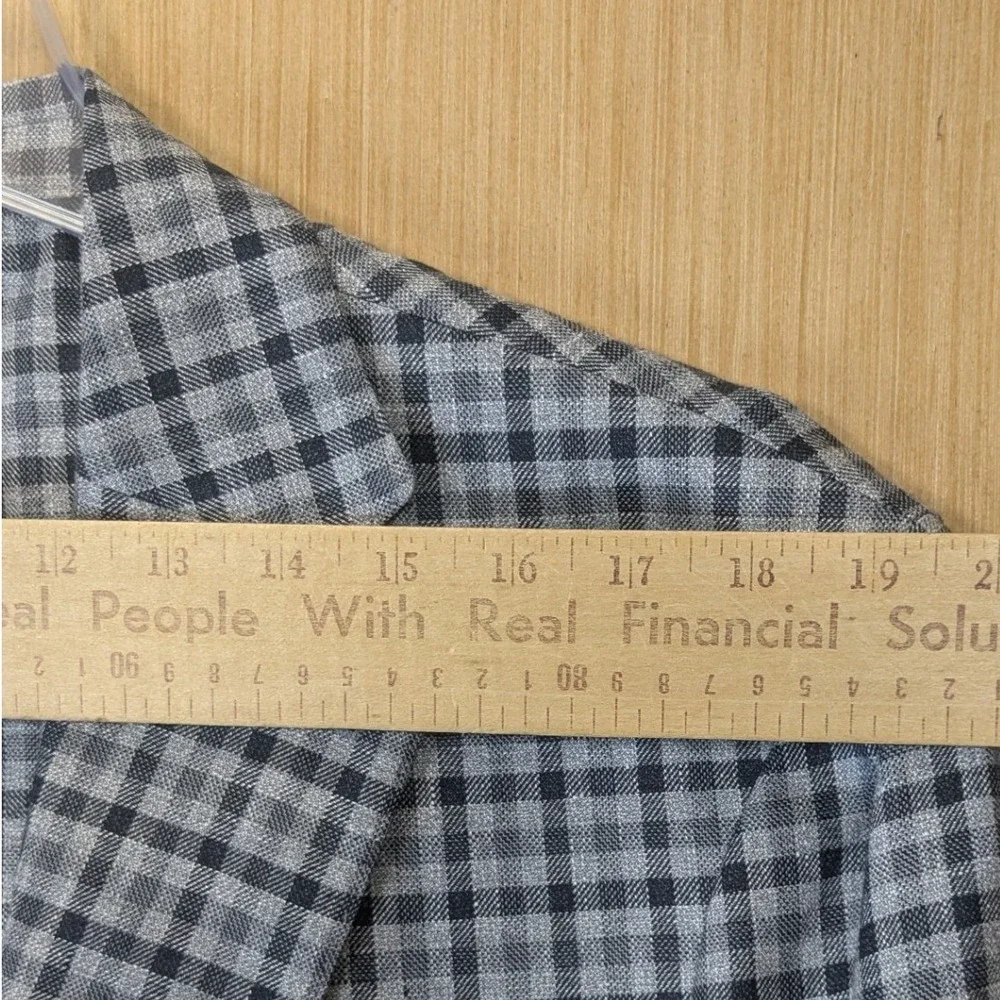 Hickey Freeman Mens 46L Gingham Check Linen Wool Blend Blazer Sport Coat Grey